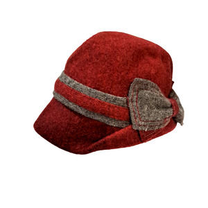 Cloche Hat with a Bow Red and Gray | Downtown Abbey Style